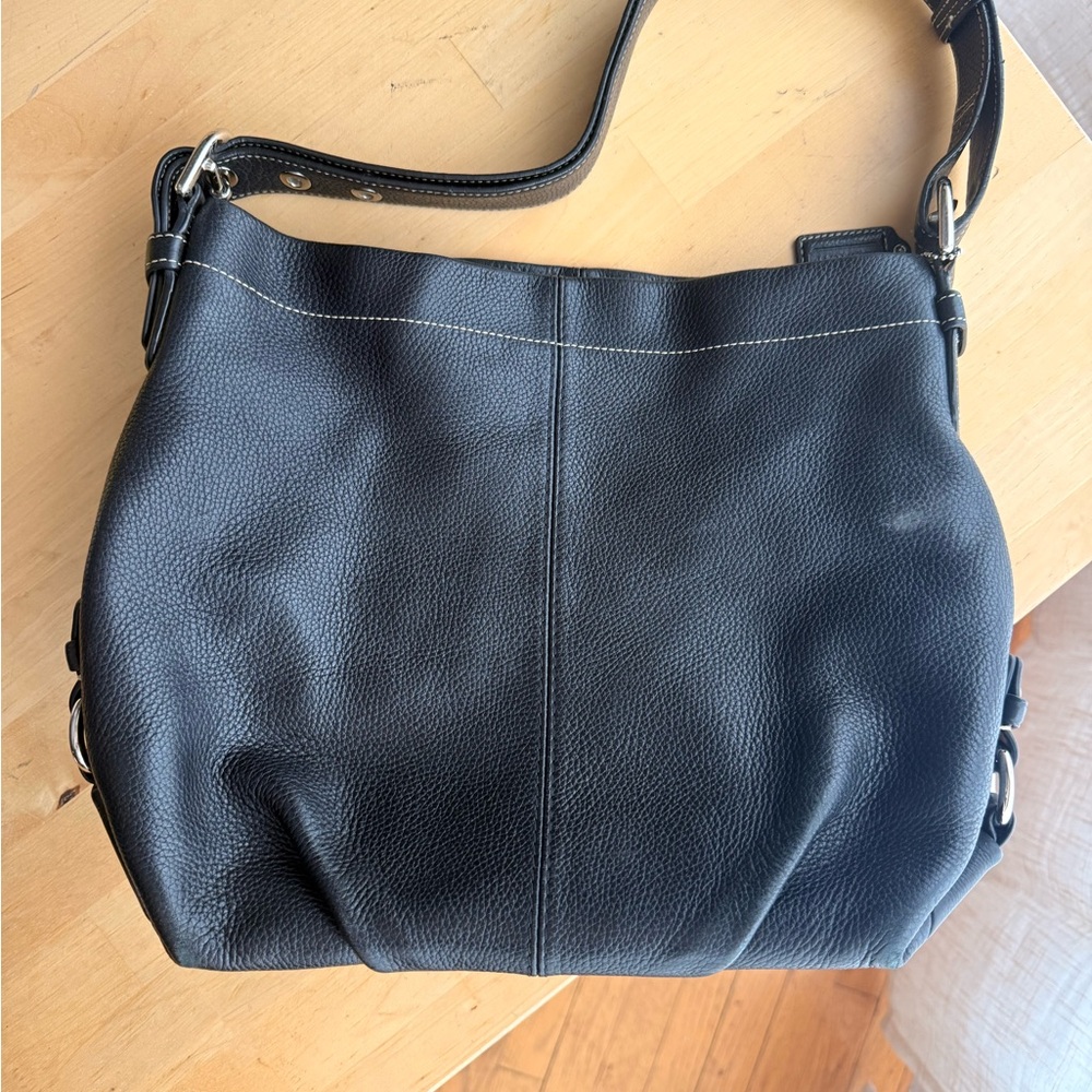 Y2K Coach Shoulder Bag F15064 Pebble Black Leather Soft